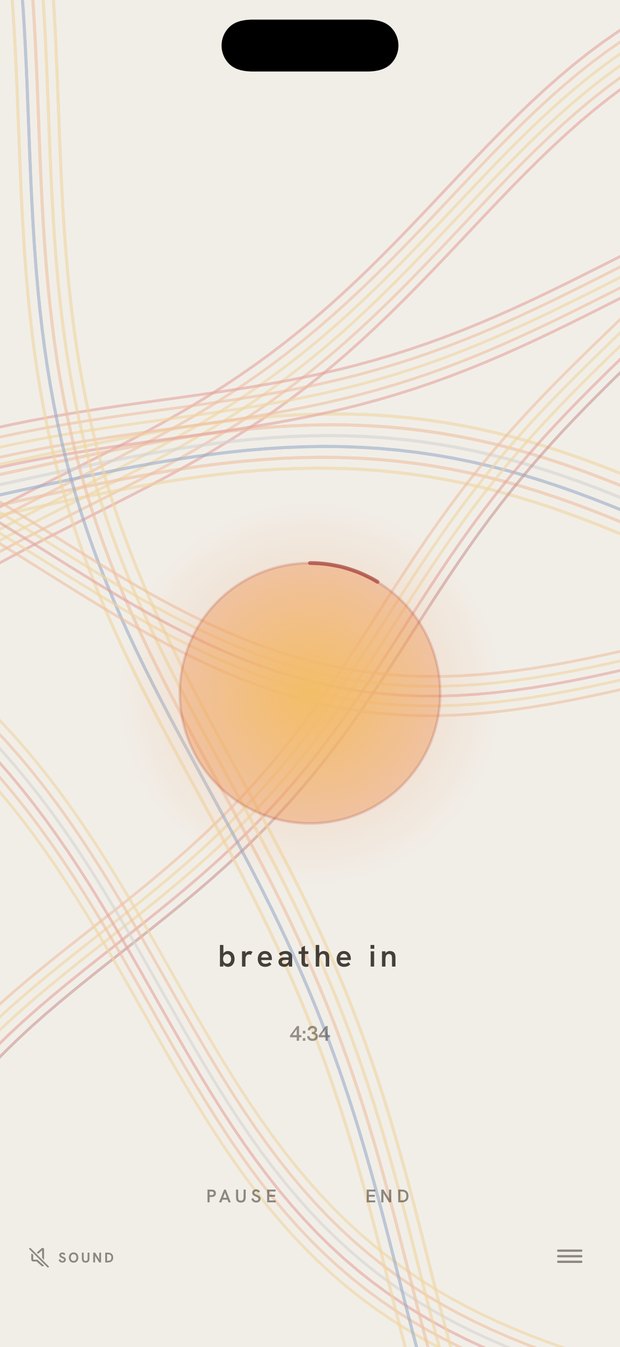 A breathing session in progress, the orb expanding on the in-breath